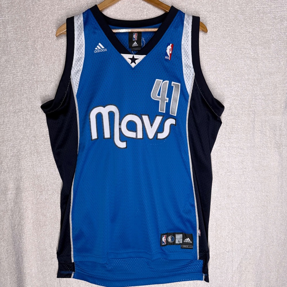Vintage Adidas Dirk Nowitzki Dallas Mavericks Blue Jersey L NBA Swingman